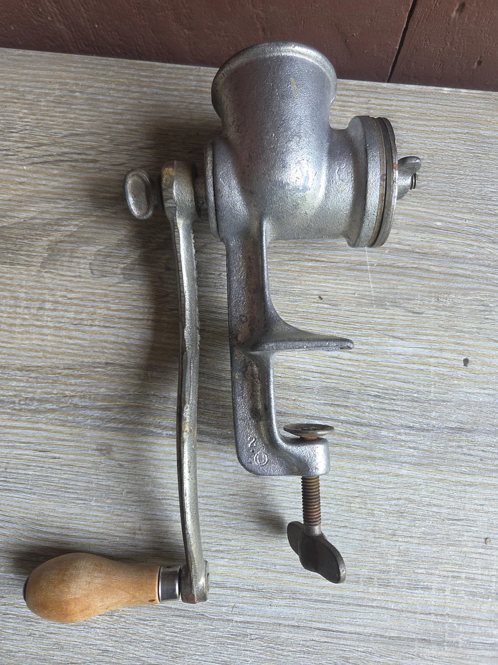Cast Iron Manual Meat Grinder - Silver with Wood Handle